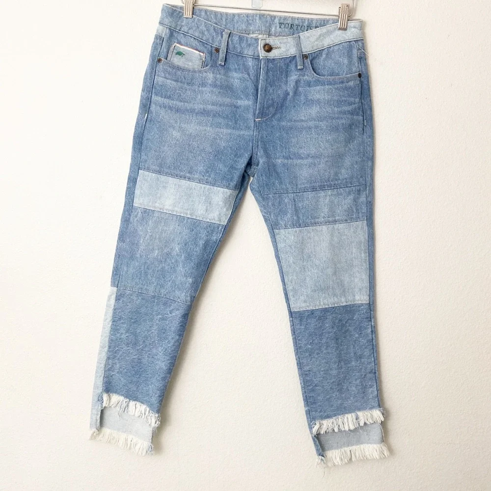 NWOT TORTOISE X Revolve Savanna Crop Jeans Patchwork Indigo